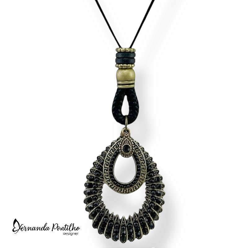 COLAR AJUSTÁVEL (LONGO, MÉDIO OU CURTO) COM CORDÃO,  PING. GOTA E CORRENTES PRETO 11935