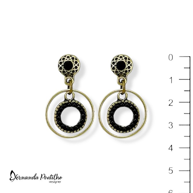 BRINCO ARGOLINHAS COLAGEM DE BOLINHAS PRETO 12303