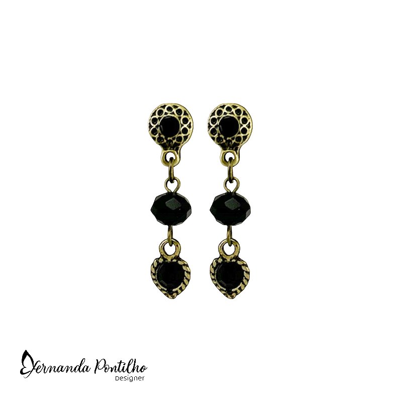 BRINCO CRISTAL E CORAÇÃO PRETO 12302