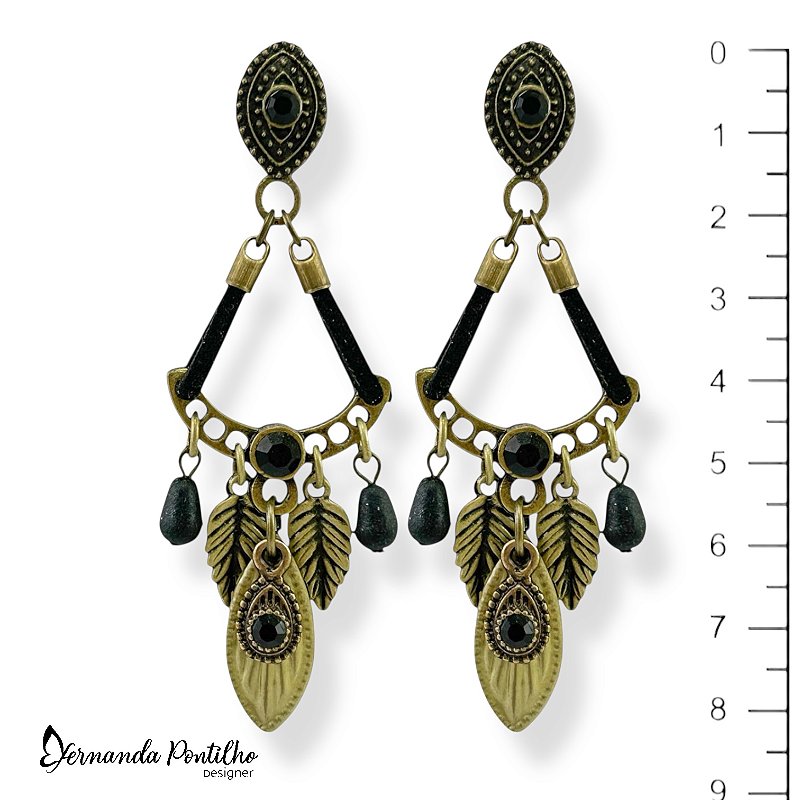 BRINCO ARCO C/ NAVETE E GOTINHAS DE STRASS - PRETO 12135