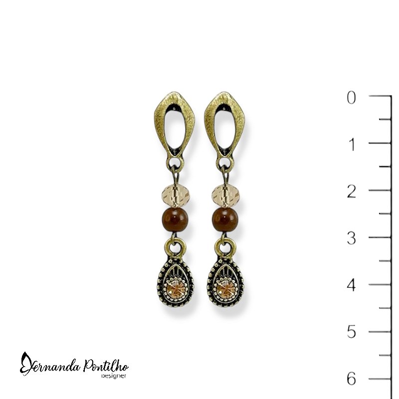 BRINCO C/ GOTINHA DE STRASS - MARROM E DOURADO 12522