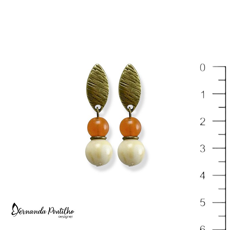 Brinco de bolas - terracota e off white 12555