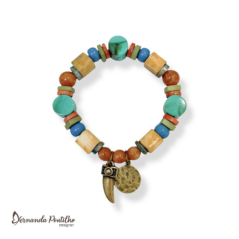 Pulseira c/ resinas e berloques - colorido verão 12622