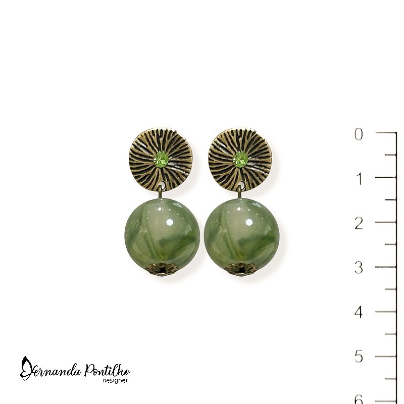 Brinco bola e strass - verde 12678