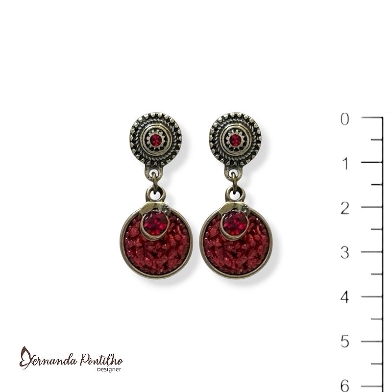 Brinco chapinha c/ cascalho vermelho 11716