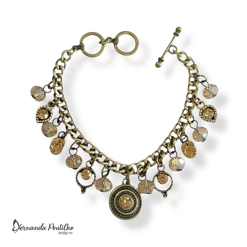 Pulseira c/ cristais e pontos de luz dourado 12691