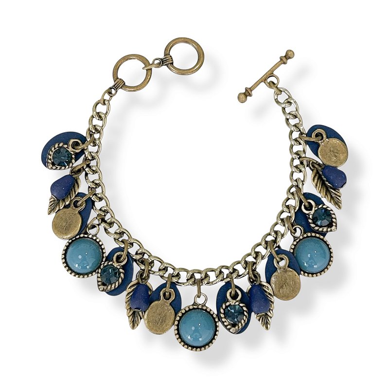 Pulseira c/ berloques e strass - azul índigo 12803