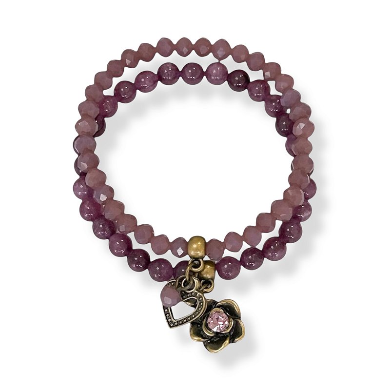 Kit c/ 2 pulseiras de cristais, pedras naturais e berloques - ametista 12752