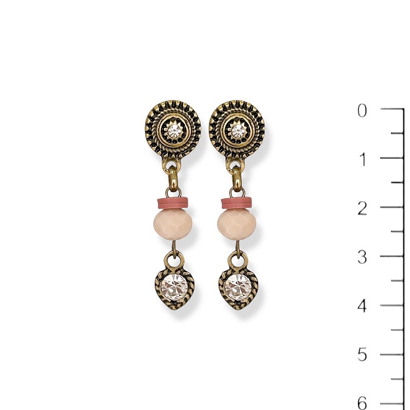 Brinco cristal e coração - rosa empoeirado 12802