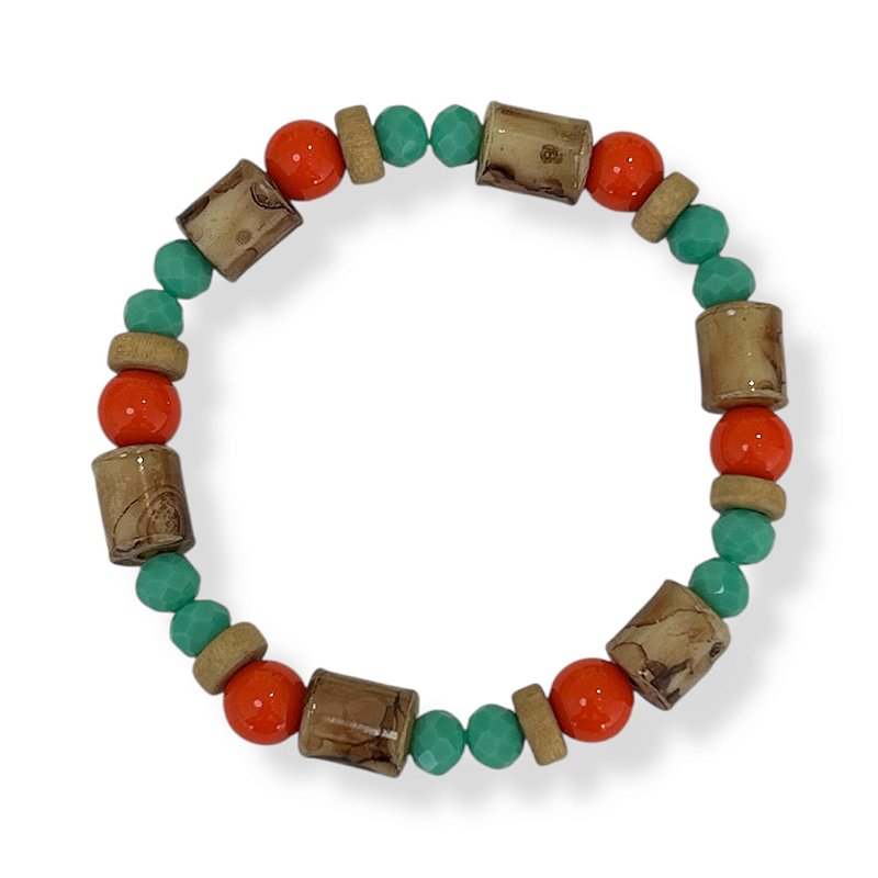 Pulseira c/ cristais e contas coral e turquesa - 12773