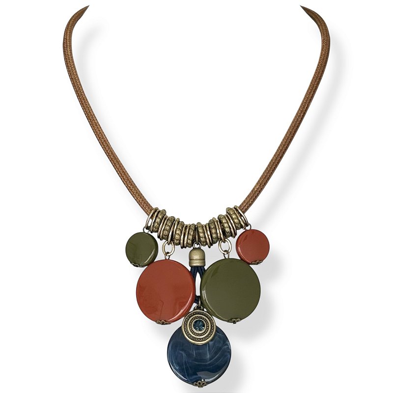 Colar curto c/ cordão e resinas coloridas - 12759