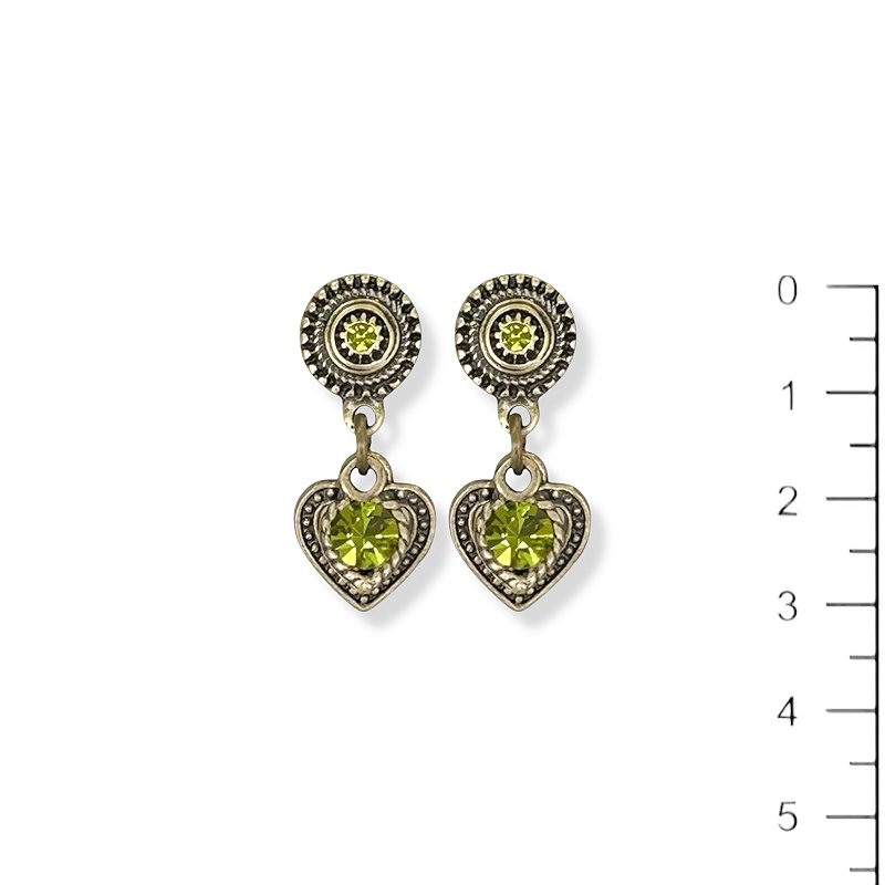 Brinco coração c/ strass verde oliva - 12817