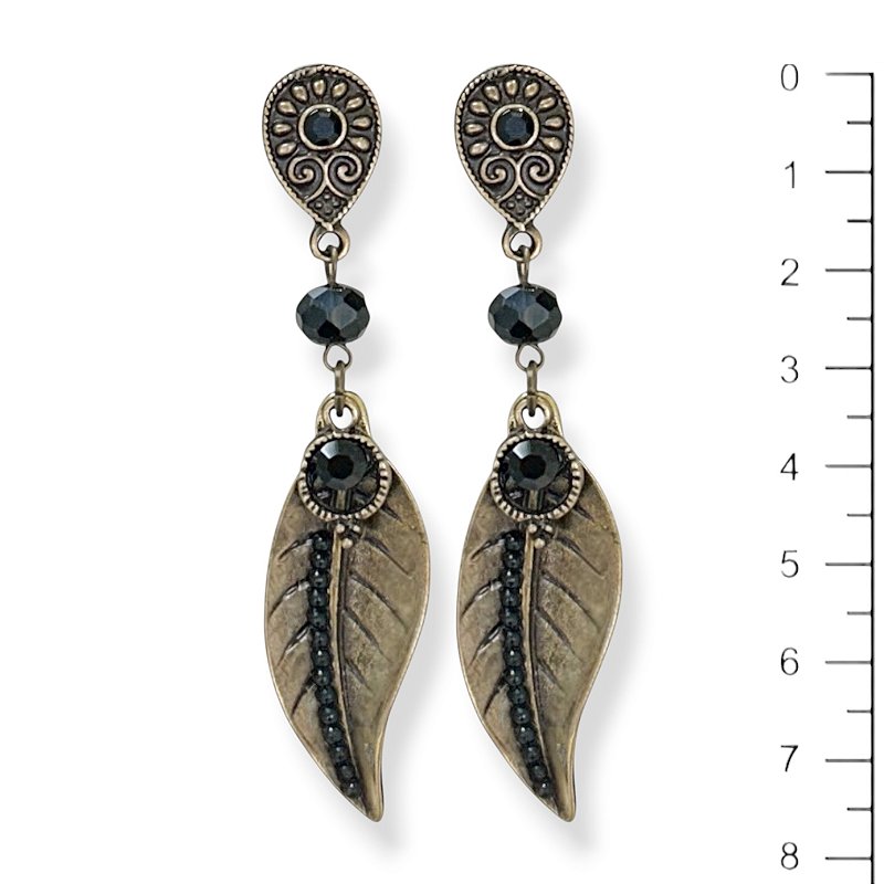 Brinco cristal, pto de luz e folha customizada preto - 12829