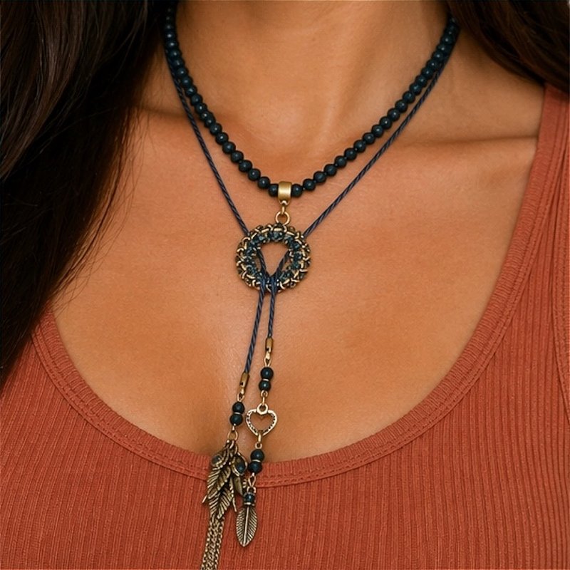 Colar de amarração versátil - várias formas de uso - azul marinho 12841