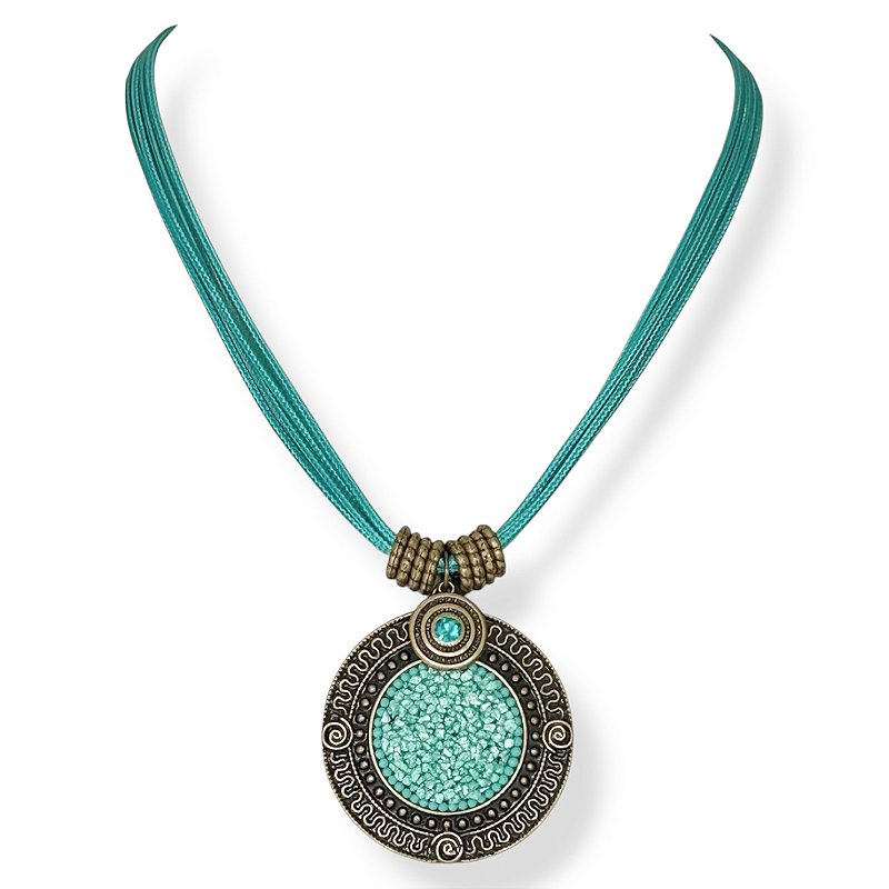 Colar curto mandala c/ cascalho e pto de luz - turquesa 11723