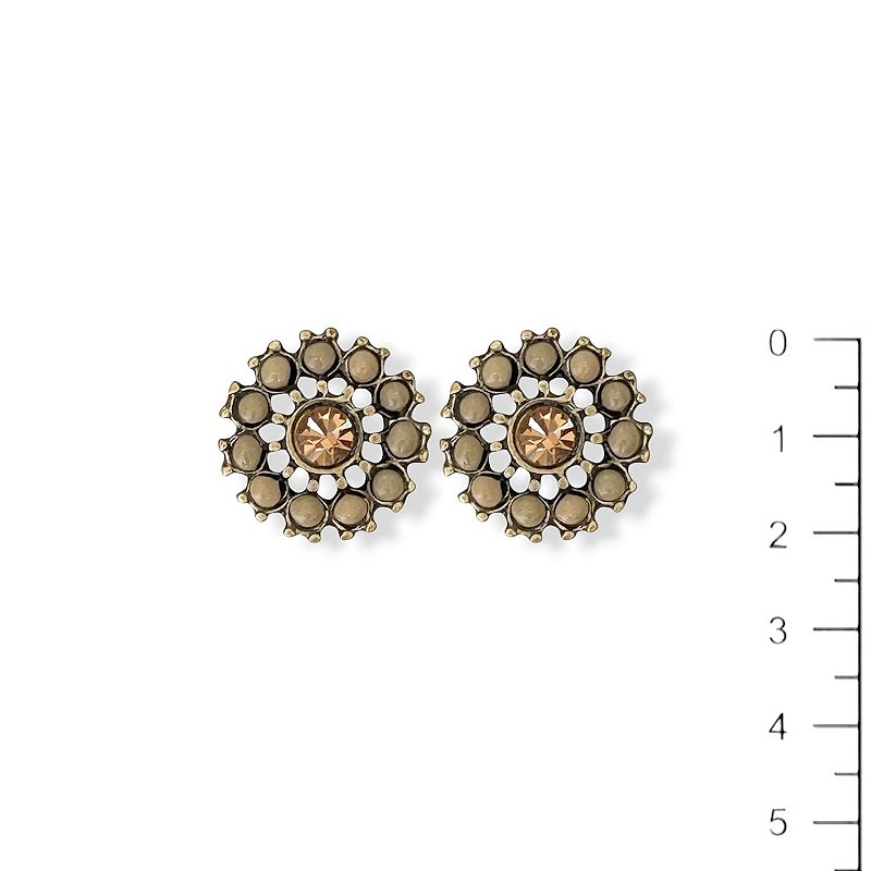 Brinco flor bege e dourado - 12864
