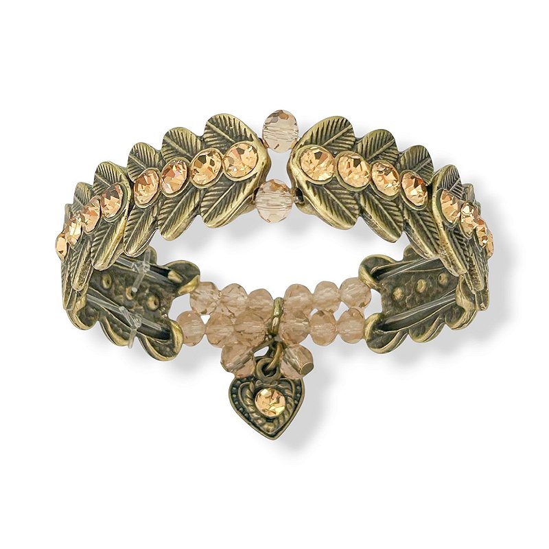 Pulseira de placas, cristais e berloques c/ strass - dourado 12910