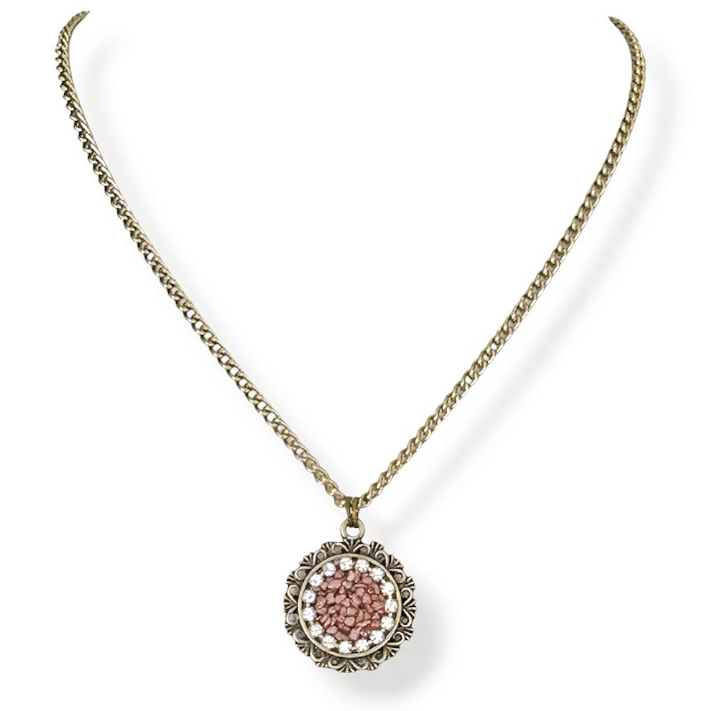 Colar curto corrente e ping. mandala c/ corrente de strass e cascalho rosê - 12929
