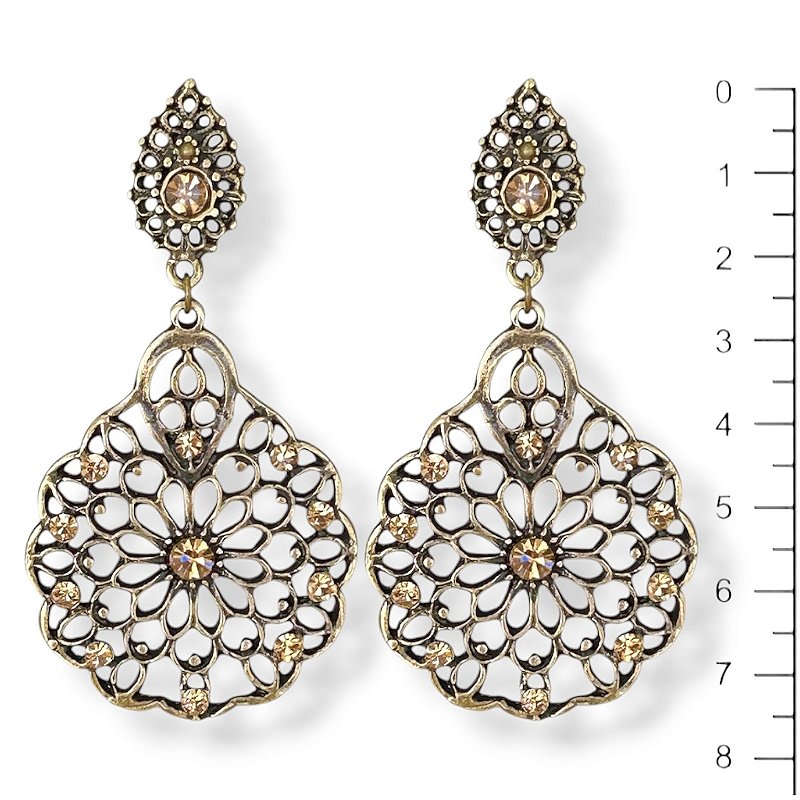 Brinco arabesco c/ strass dourado - 12943