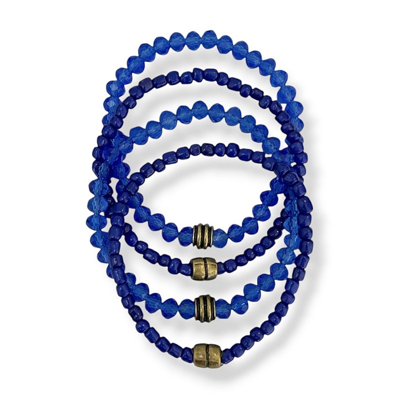Kit c/ 4 pulseiras de cristais e miçangas azul bic - 12959