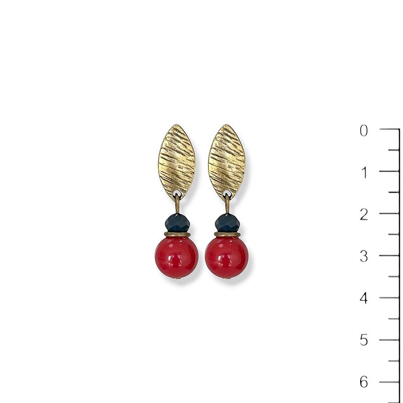 Brinco bola e cristal vermelho e marinho - 12964