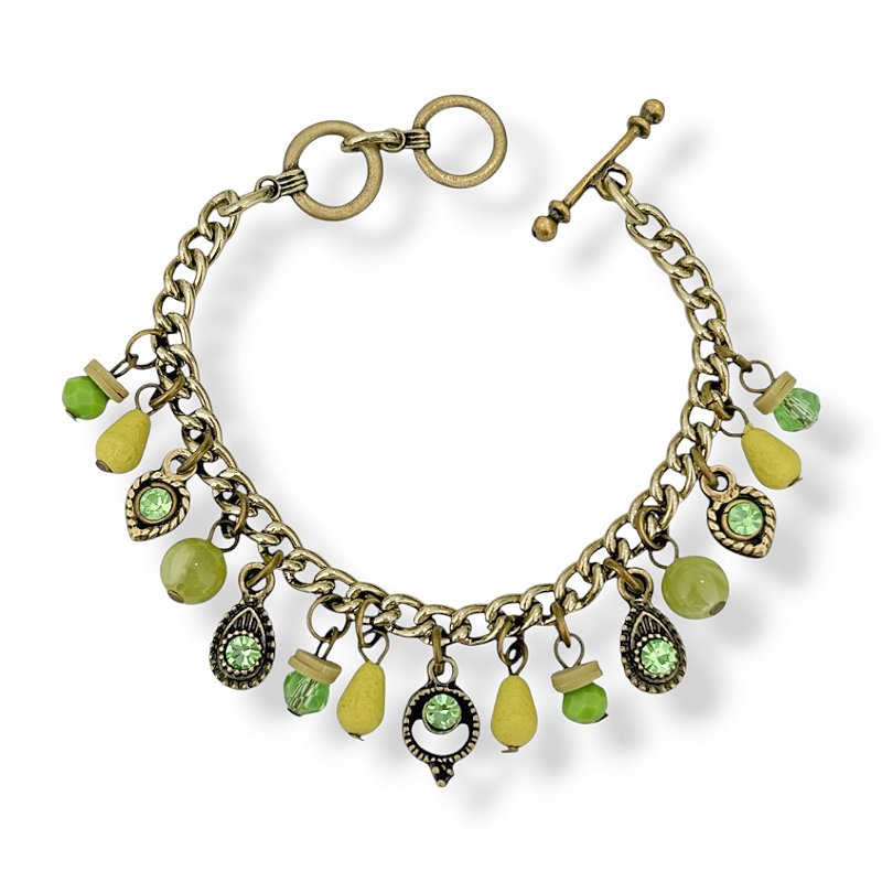 Pulseira c/ berloques e ptos de luz verde - 12972