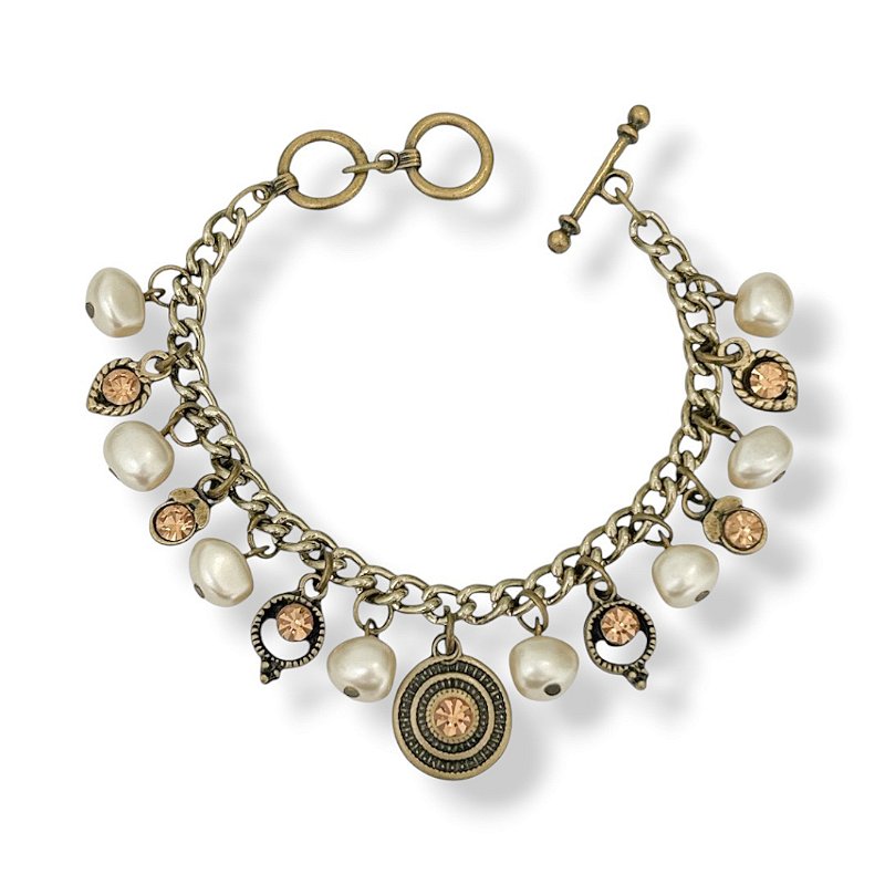 Pulseira c/ pérolas e ptos de luz dourados - 12945