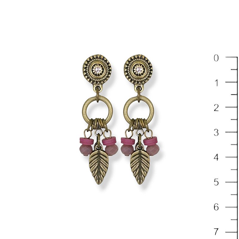 Brinco cristais e folhinhas ametista - 12983