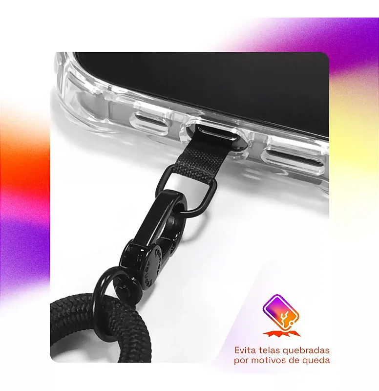 Cordão Para Celular Pescoço Universal Ajustavél Preto Geonav - O