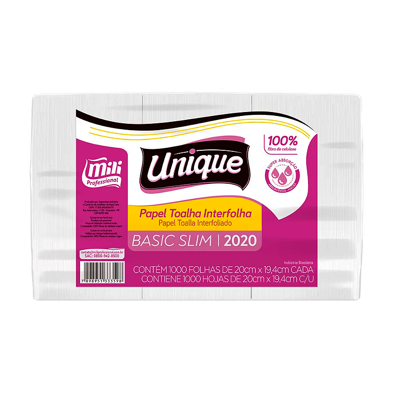 Basic Pro Unique Papel Toalha Interfolha Unique Basic 17GR - 1000 Folhas - 20x19,4cm ...