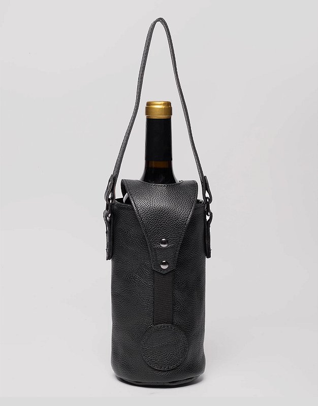 Porta Vinho Individual Couro Preto