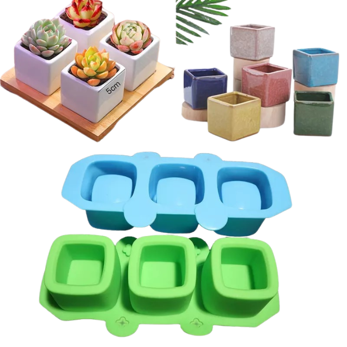 Molde Silicone 3 Vaso Quadrado F22 Vela Cimento
