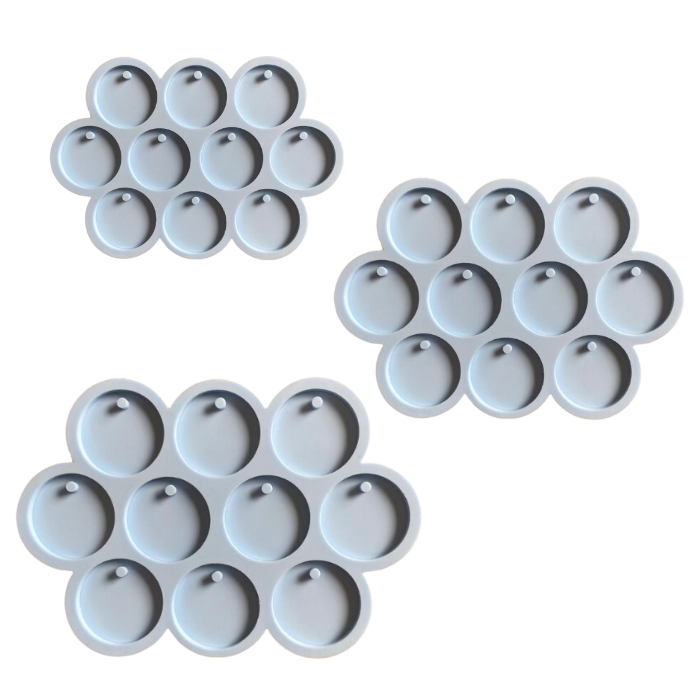 Kit 3 Molde Silicone 3 4 5cm C Furo Resina 30 Cavidade R4