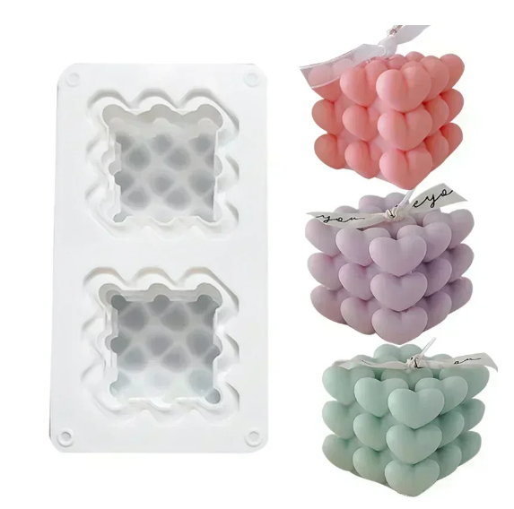 Kit 2 Molde Silicone Bubble Coração M515 Vela Sabonete