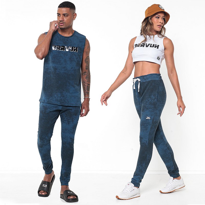 Calça de Moletom Azul Marmorizada Confort Prime