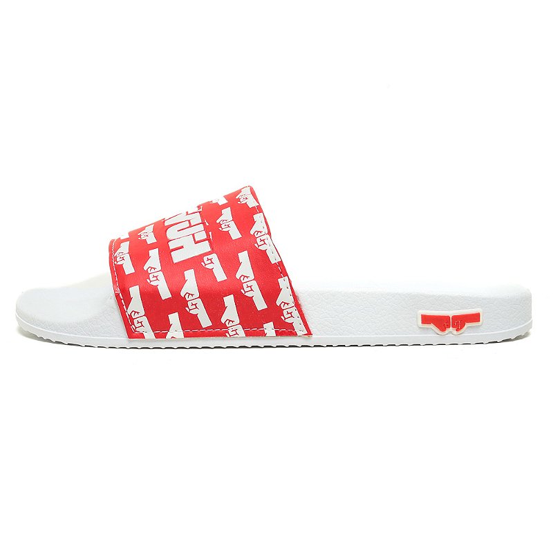 Chinelo Slide Branco e Vermelho Estampado Ecofriendly
