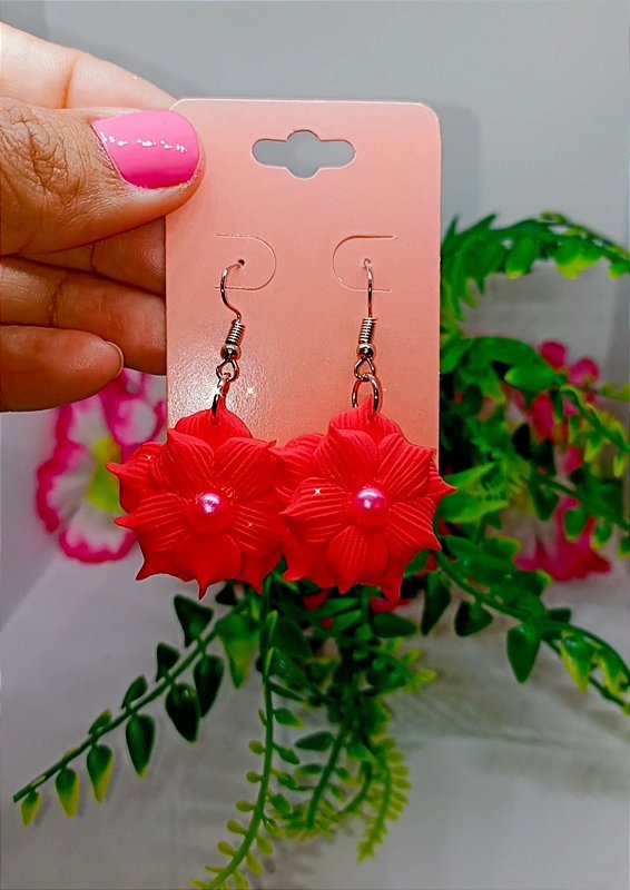 Brinco Personalizado Flor Vermelha