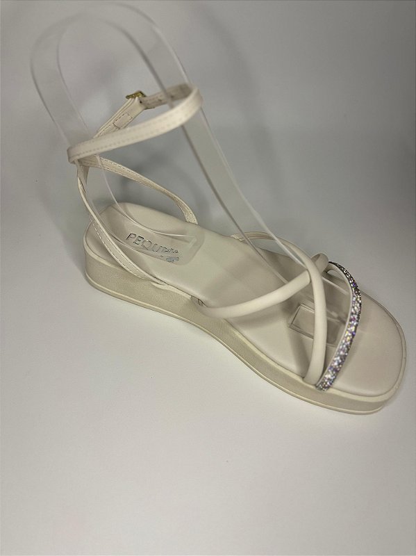 Sandália feminina flatform com strass off white