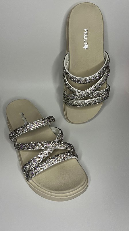 Sandália feminina papete com strass