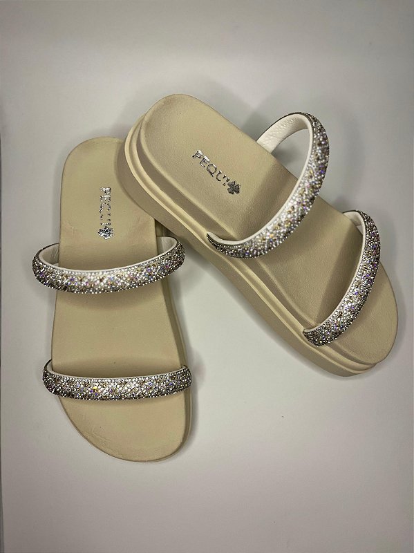 Sandália feminina papete com strass