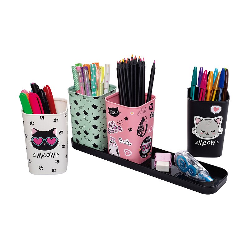 Porta Canetas com Bandeja Dec Cute 5 Peças Plasutil Ref.14753