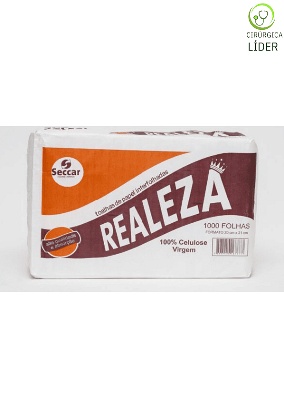 Papel toalha interfolhado Realeza 100% celulose 1000 folhas