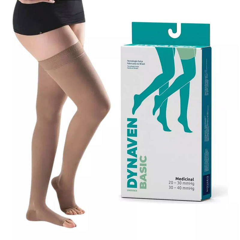 Meia 7/8 Meia Coxa Basic 20-30mmHg Aberta Bege Unissex Sigvaris