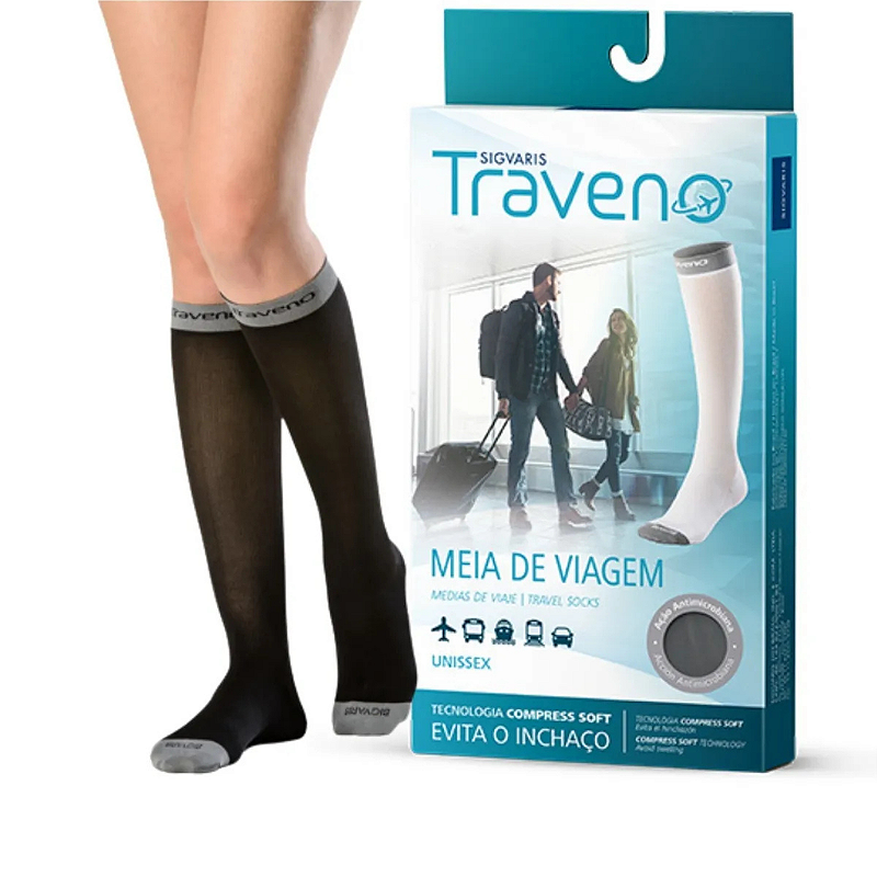 Meia Panturrilha 3/4 Traveno Fechada Preta Unissex Sigvaris