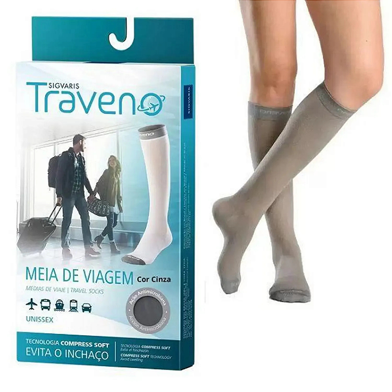 Meia Panturrilha 3/4 Traveno Fechada Cinza Unissex Sigvaris