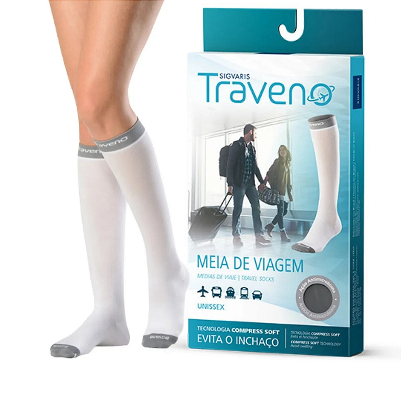 Meia Panturrilha 3/4 Traveno Fechada Branca Unissex Sigvaris