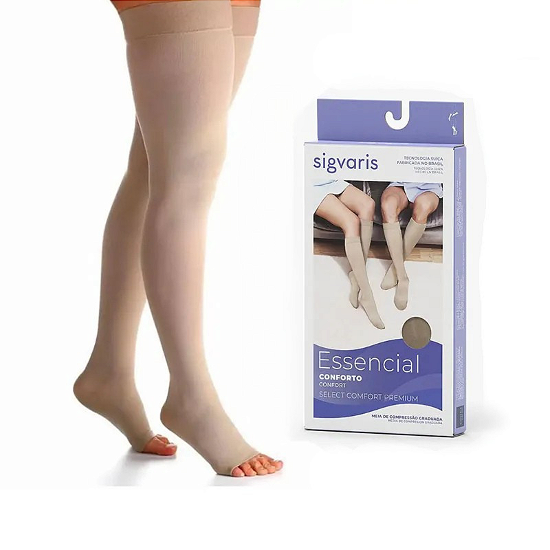 Meia 7/8 Meia Coxa Premium 20-30mmHg Aberta Natural Escuro Unissex Sigvaris