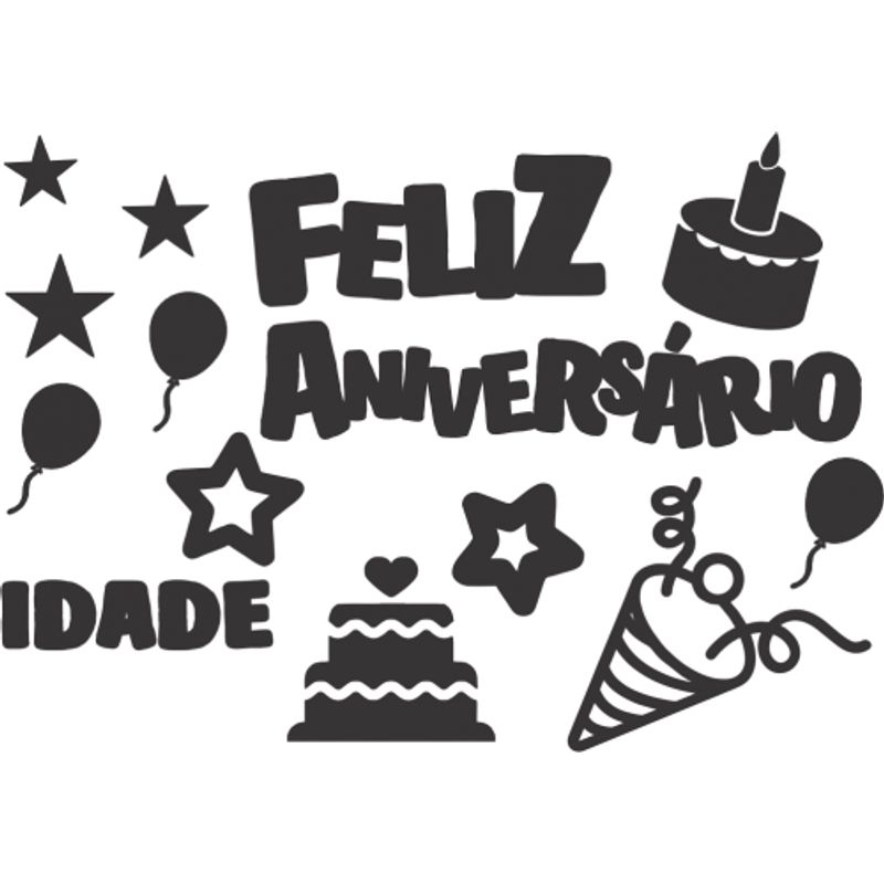 Graficos De Feliz Aniversario Em Preto E Branco Decorações De Festa