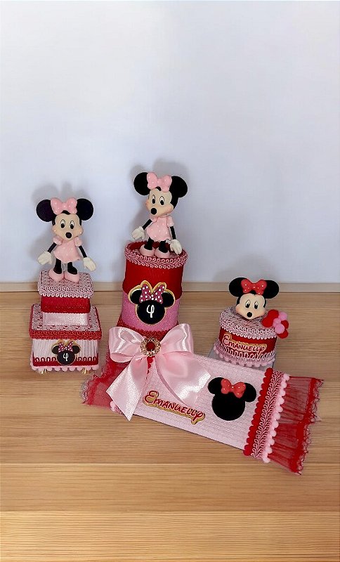 Kit personalizado de luxo Minnie rosa e vermelha - 20 itens