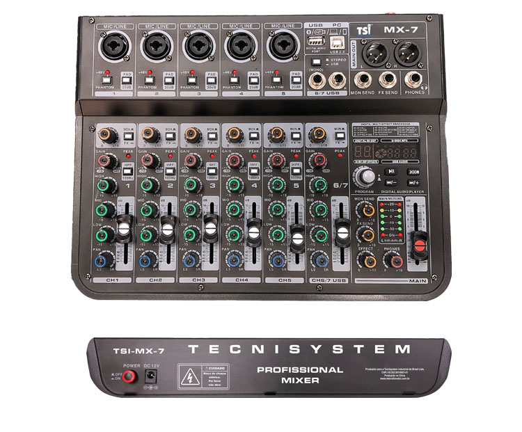 Mesa de Som TSI MX-7 - 7 Canais Bluetooth/USB/Firewire | TSI